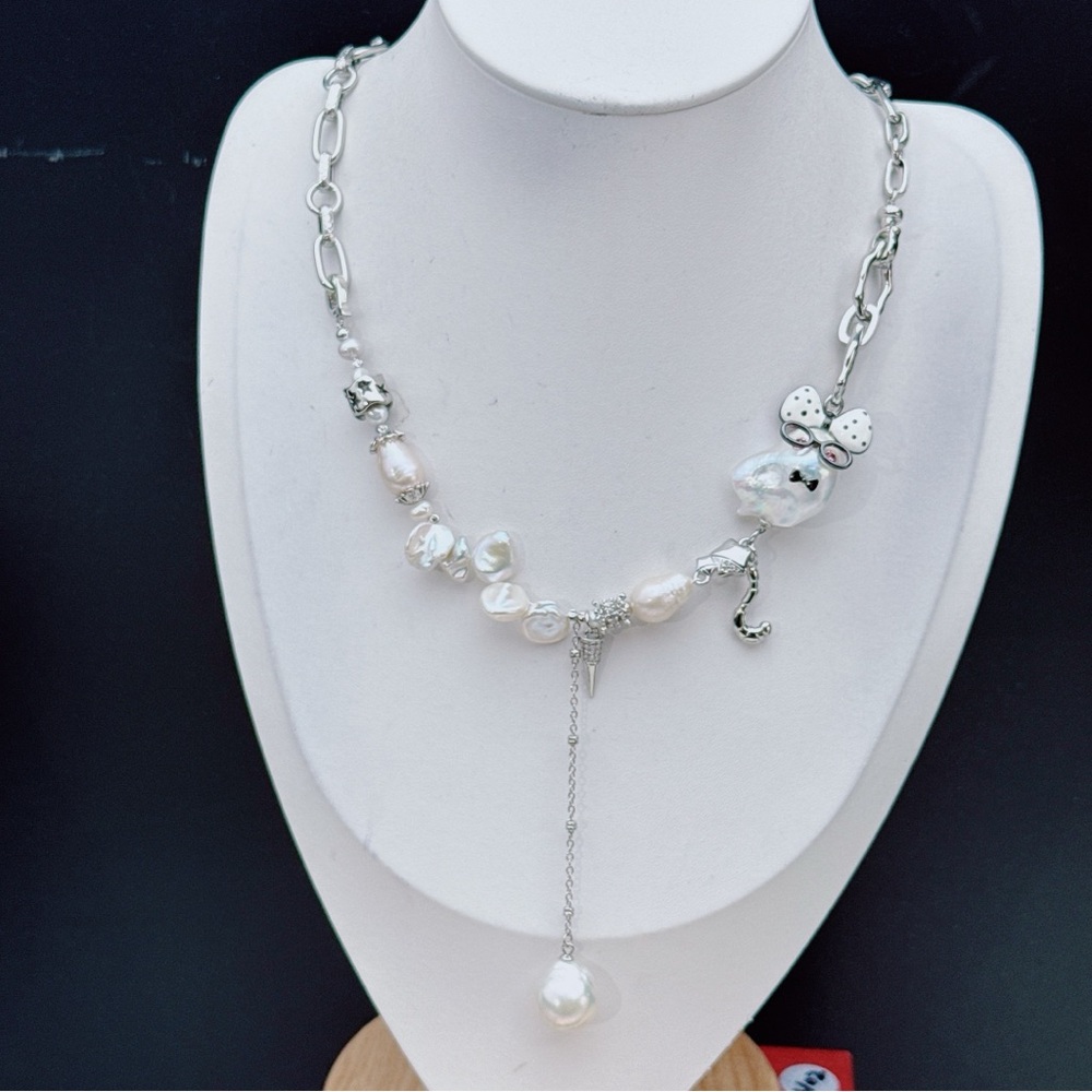X721 Handmade Freshwater Baroque Pearl Necklace Halloween Statement Piece